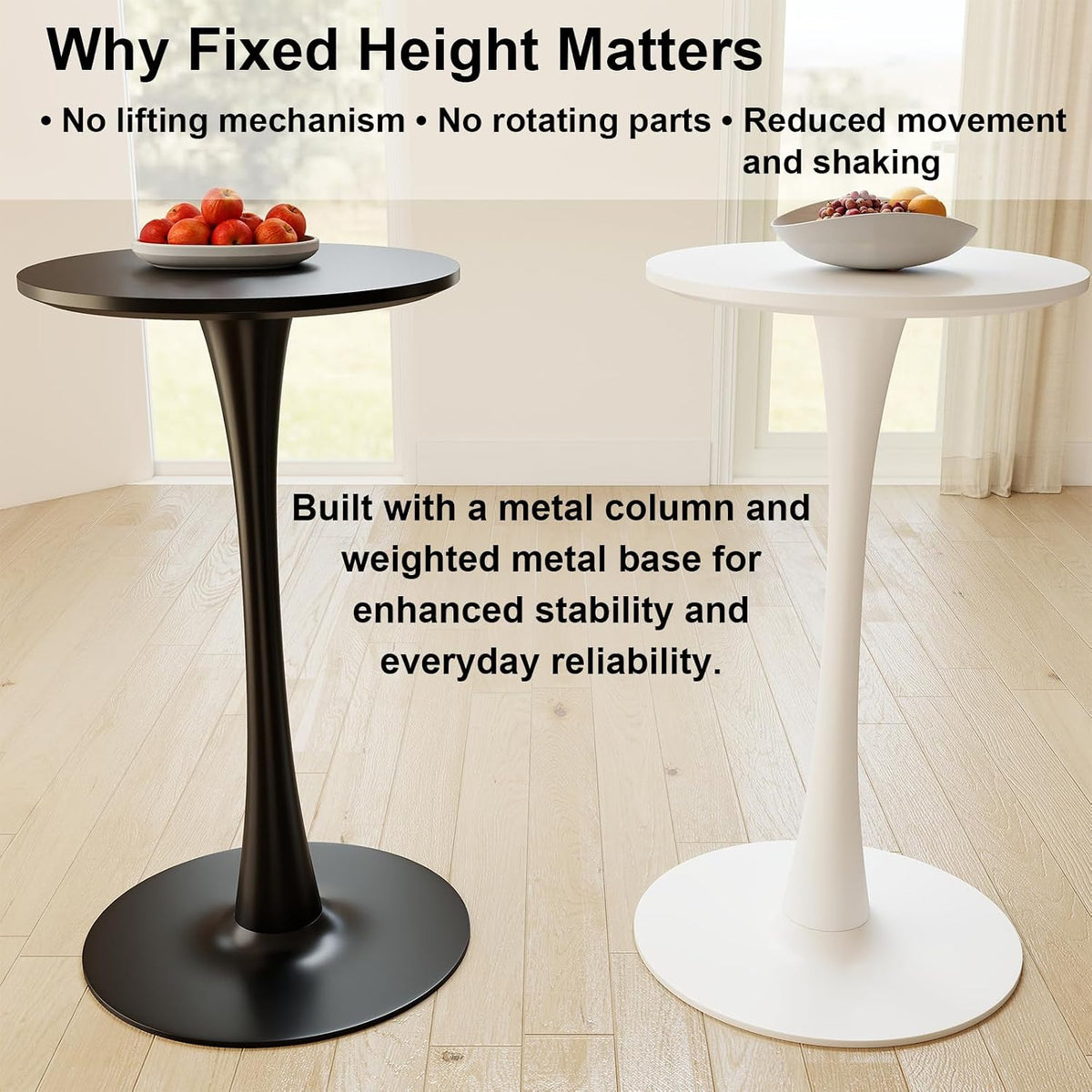 Modern Tulip Round Bar Table, 41” Height Bistro Pub Table, Height Cocktail Bar Table with Metal Base and MDF Top for Kitchen, Dining Room, Home Bar, Café, Small Spaces, White