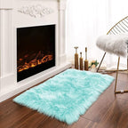 Latepis Light Blue Small Fluffy Rugs 2x3 Teal Faux Sheepskin Fur Rug by Latepis