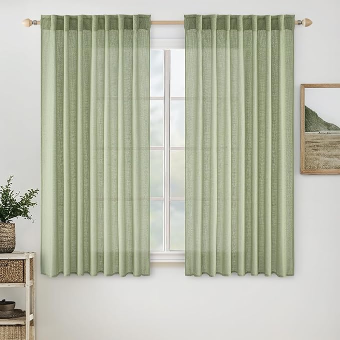 MIULEE Sage Green Linen Curtains 63 Inch Length 2 Panels by MIULEE