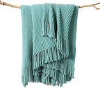 lifein Throw Blanket for Couch, Soft Boho Decor Bed Throw, Cozy Blue Chenille by lifein