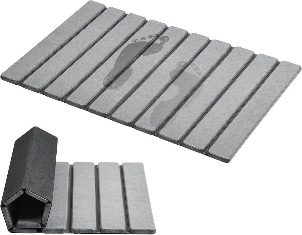 AWW Foldable Stone Bath Mat, Diatomaceous Quick Dry Shower Mat, Grey
