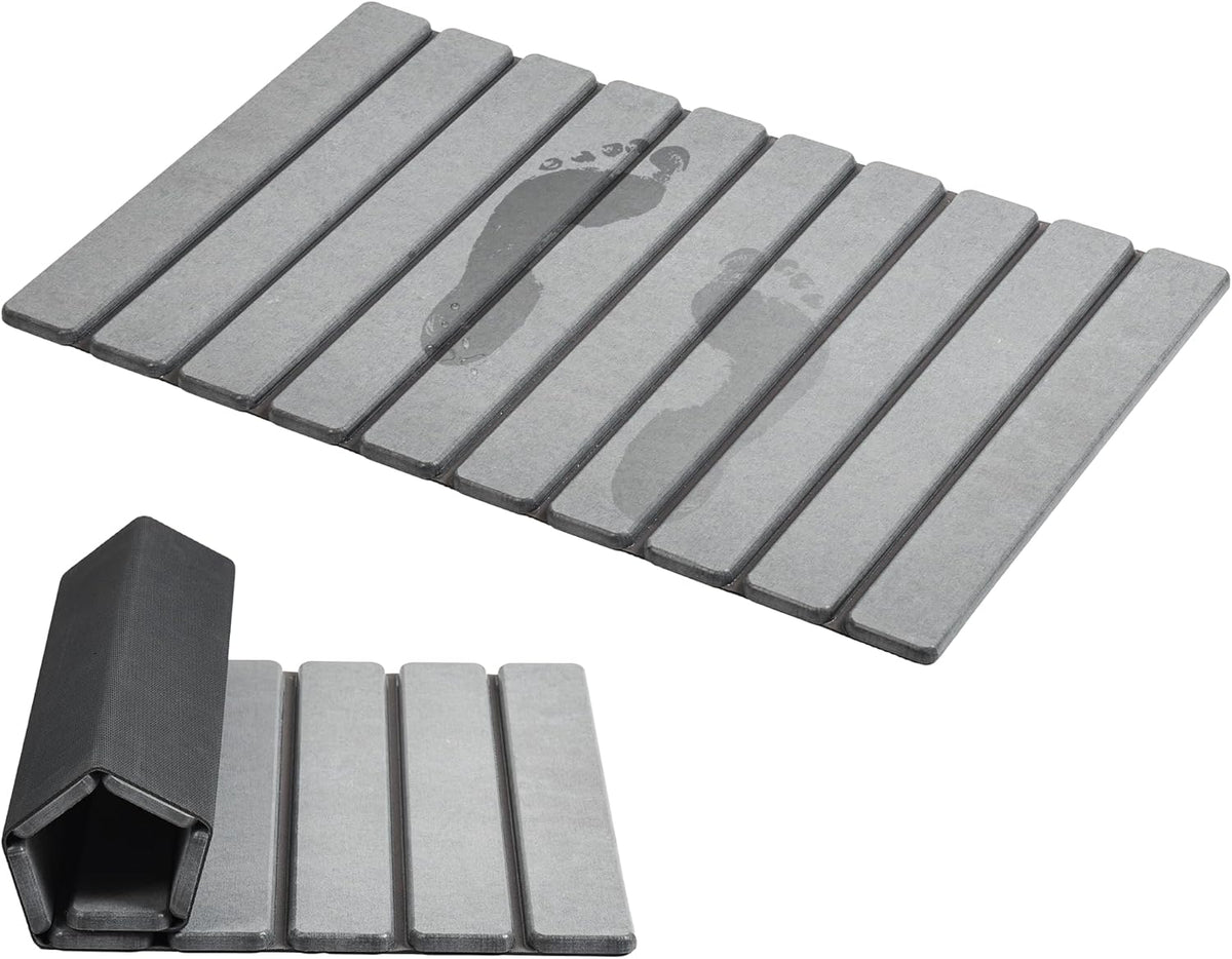 AWW Foldable Stone Bath Mat, Diatomaceous Quick Dry Shower Mat, Grey