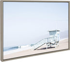 Kate and Laurel Sylvie Pale Blue Life Guard Tower Framed Canvas Wall Art by Caroline Mint, 23x33 Gray, Chic Coastal Wall Decor