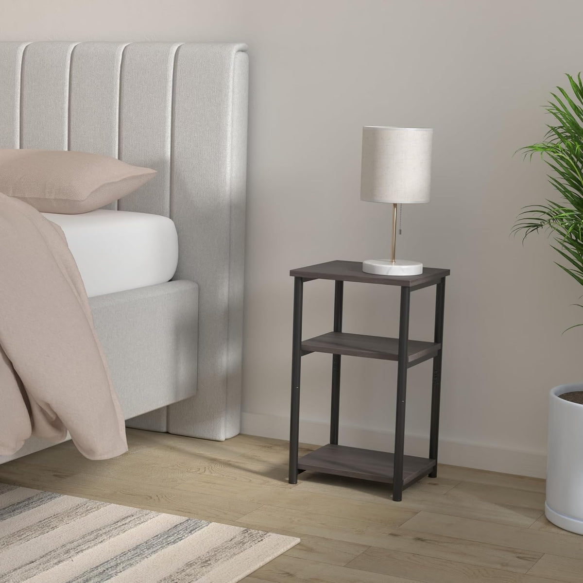 VASAGLE Side Table, Small End Table, Tall Nightstand, Steel Frame