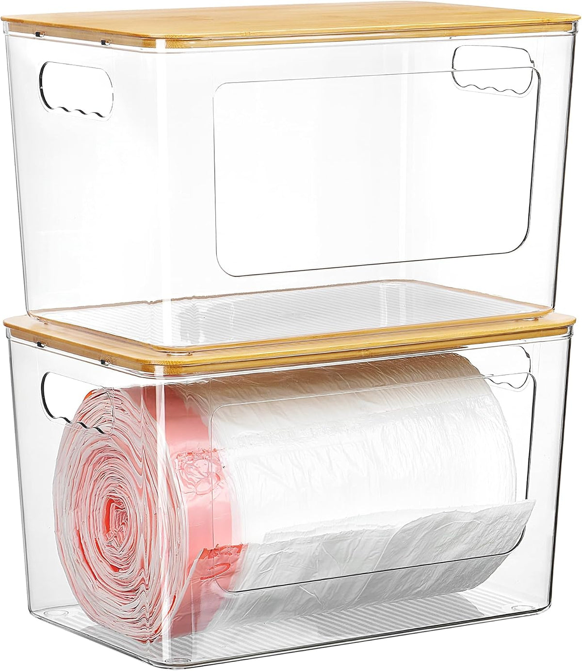 Vtopmart 2 Pack Clear Trash Bag Holder, Stackable Garbage Bag Dispenser