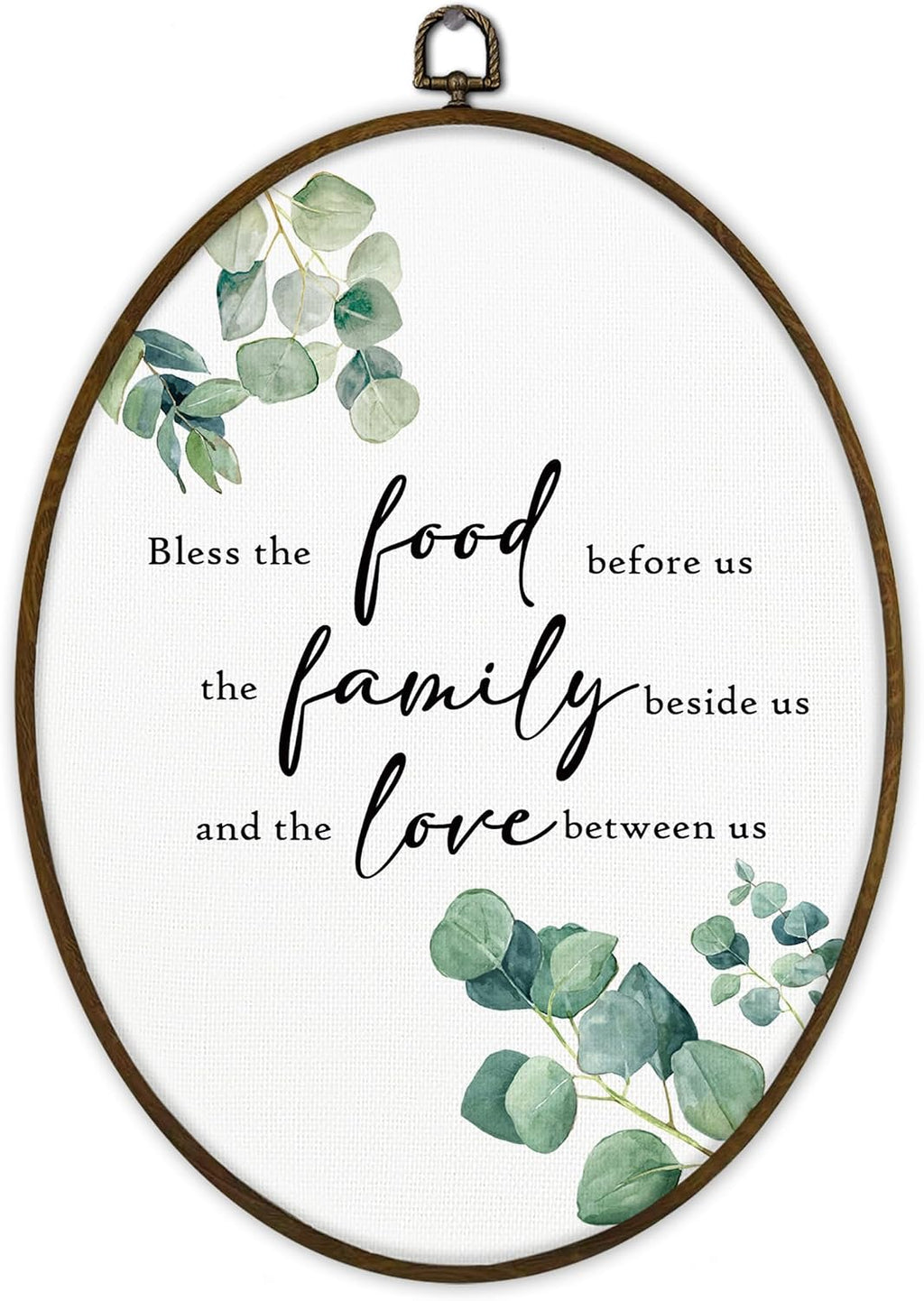 Gnmduw Eucalyptus Leaves Leaf Oval Wall Art Framed, Sage Green Cooking Canvas Prints Hanging Decor, Meals and Memories Are Made Here Wall Decor for Kitchen Home, Chef Gifts for Women Men, 8.7x11.3in