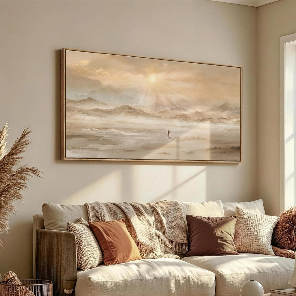 Extra Large Framed Christian Wall Art, Jesus Leaves the 99 Sheep, 28x57 In