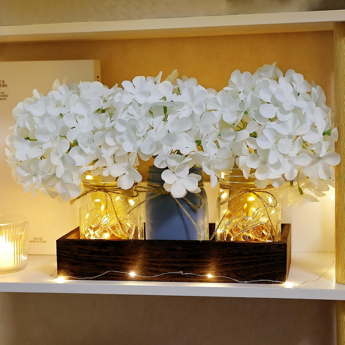 White Mason Jar Centerpiece for Table Kitchen Table Decor with Light
