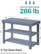 SONGMICS Shoe Rack Bench, 3-Tier Bamboo Entryway Bench, 27.6 Inches Width