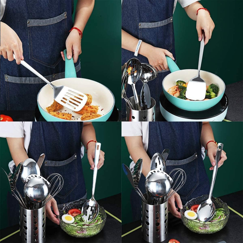 Stainless Steel Cooking Utensils Set, Berglander 13 Pieces Kitchen Utensils Set, Kitchen Tools Set With Utensil Holder Non-Stick And Heat Resistant,Dishwasher Safe, Easy to Clean (13 Packs)