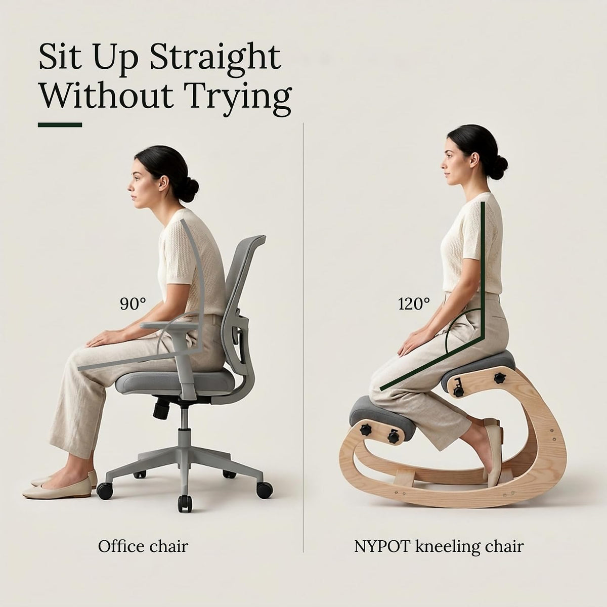 NYPOT Ergonomic Kneeling Chair with Adjustable Seats - Knee Chair for Posture Correction & Kneel Rocking Stool for Desk - Back Pain Relief for Home and Office, Supports 250 pounds - 5 Years Warranty