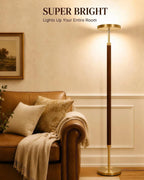 JOOFO Wood LED Torchiere Floor Lamp with Remote, 3000LM Dimmable