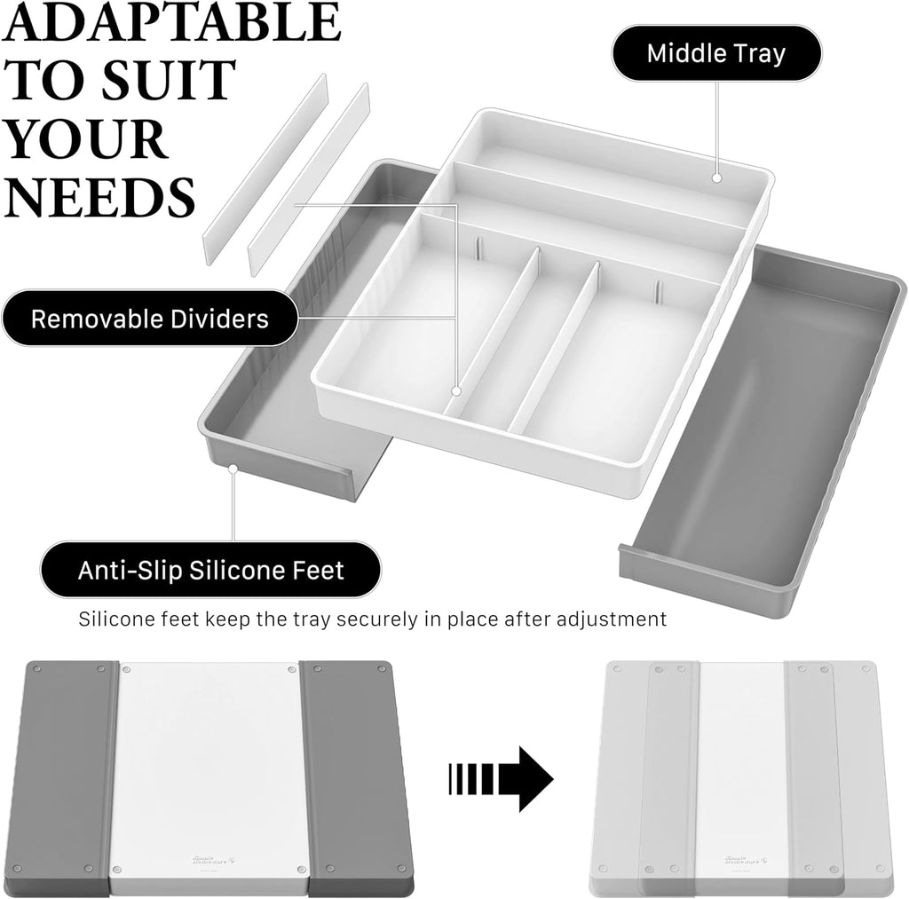 Simple Houseware Expandable Kitchen Drawer Flatware Organizer, Gray/White