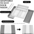 Simple Houseware Expandable Kitchen Drawer Flatware Organizer, Gray/White
