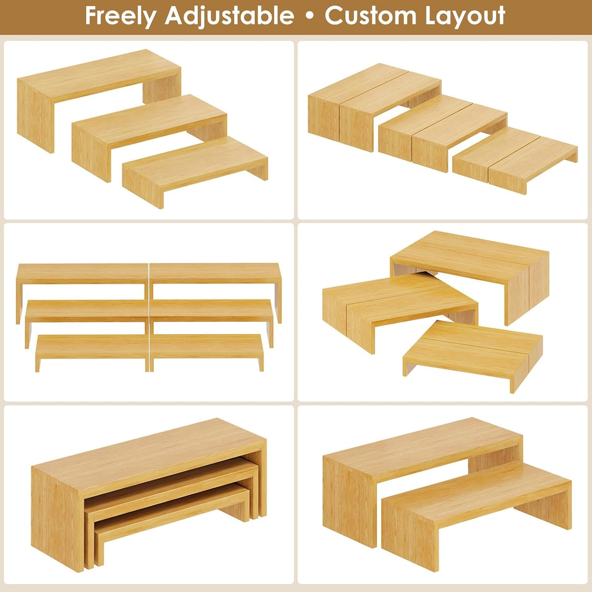 2 Sets DIY Bamboo Can Organizer for Pantry, 3-Tier 6-Piece Can Display Rack