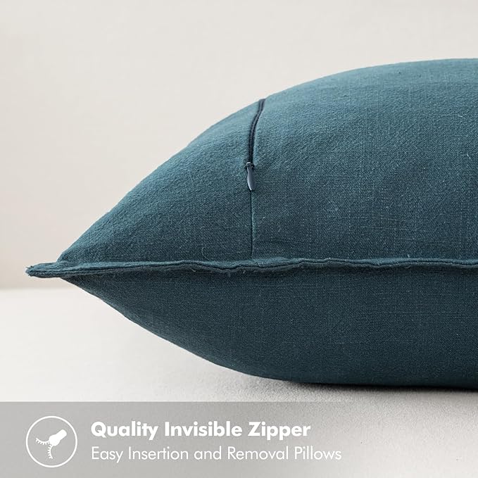 MIULEE Decorative Linen Pillow Covers 20x20 Inch Blue ​Boho Farmhouse​ ​Neutral - Image 3