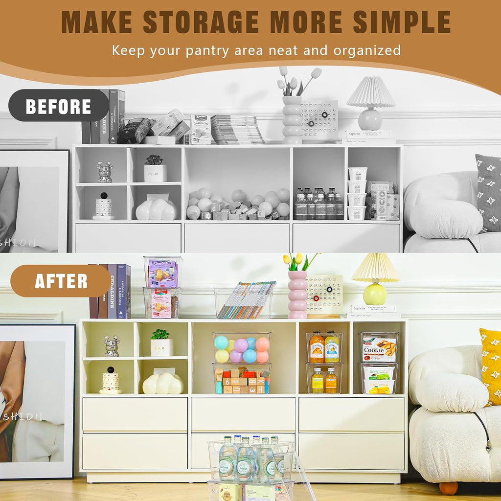 6 Pack Clear Storage Bins with Lids, 7 Quart Pantry Organizer Bins
