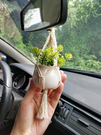 2 Pack Mini Macrame Succulent Plant Hangers for Car Rearview Mirror