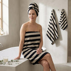 Black Striped Towels Set for Bathroom, 8 Piece Cotton Towels