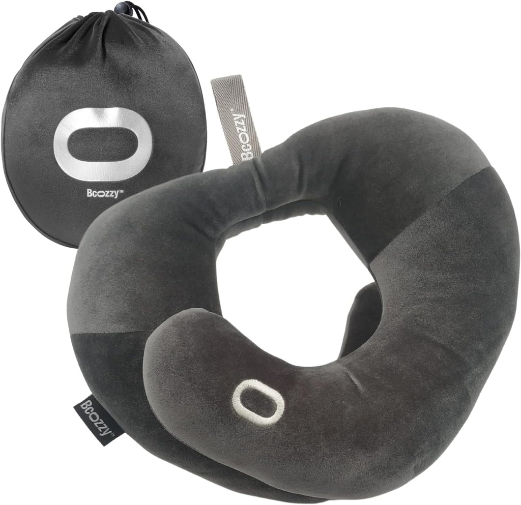 BCOZZY Travel Neck Pillow, Head & Chin Support, Large Flat Back Gray