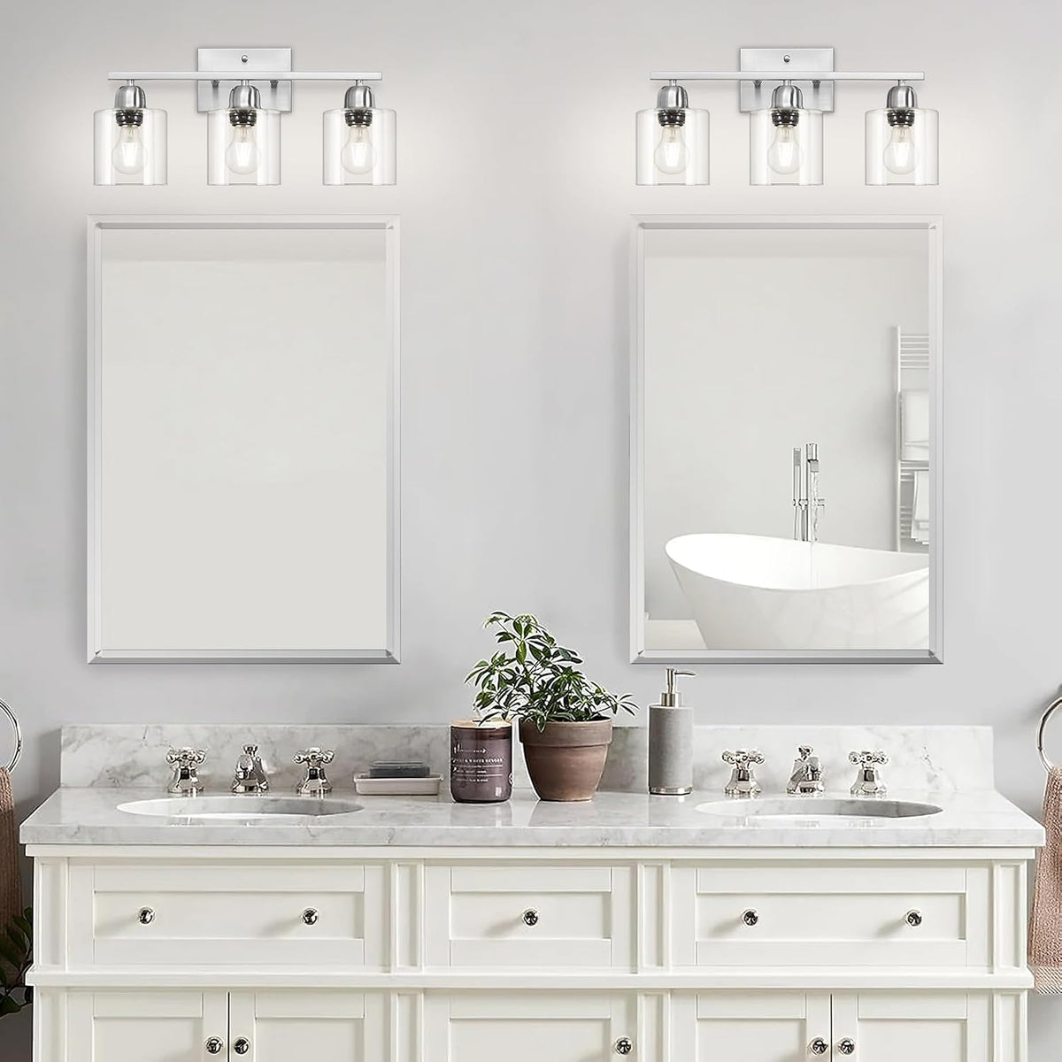 Modern Brushed Nickel 3 Light Bathroom Light Fixtures,19 inch Vanity Lights For Bathroom With Clear Glass, Bathroom Lighting Fixtures Over Mirror For Mirror Kitchen Living Room Hallway Cabinet Porch