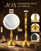 30X/1X Makeup Mirror with Lights, 8" Double Sided Vanity Mirror with Lights
