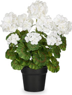 Briful Artificial Geranium Potted Plant – 16” Tall, Realistic Silk Flowers with Vibrant Green Leaves, Pink White Geraniums Fake Flowers for Outdoors Home Décor, Wedding Farmhouse Office Tables Decor