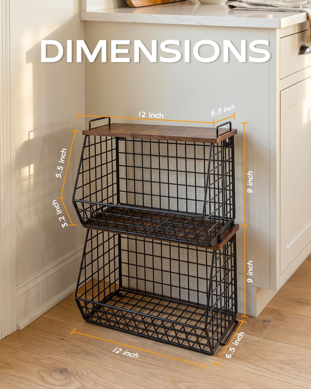 2 Pack Stackable Potato Storage Bins, Extra Large Pantry Organizer and Storage, Fruit Basket for Kitchen Counter, Potato and Onion Storage Bin with Wide Opening, Wall Mounted Vegetable Storage Basket