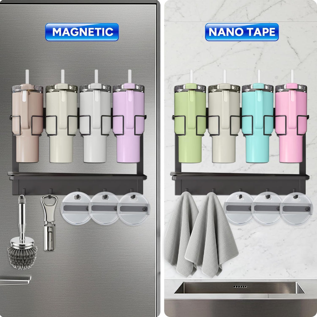 Water Bottle Organizer for Stanley Cup Accessories 20/30/40 oz, Fridge Magnetic and Wall Mount Tumbler Holder Organizer, Kitchen Water Bottle Storage Rack (Black)