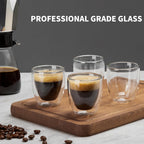 Gencywe Double Walled Espresso Cups Set of 4 (50% Thicker), 3 Ounce Clear Expresso Coffee Mugs, Espresso Shot Glasses, Double Wall Insulated Espresso Cups Suit for Espresso Machine, Microwave Safe