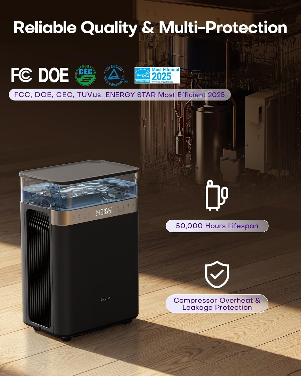 avylo 5000 Sq.Ft Dehumidifier for Basement with Pump and Drain Hose, Black