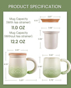 ZENS Tea Mug with Infuser and Lid for Loose Leaf Tea Steeper, 12oz Green