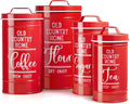 DAYYET Red Canisters for Kitchen Counter, Airtight Kitchen Canisters for Countertop, Flour and Sugar Containers, Tea Coffee Sugar Canister Set, Red Kitchen Decor and Accessories, Set of 4
