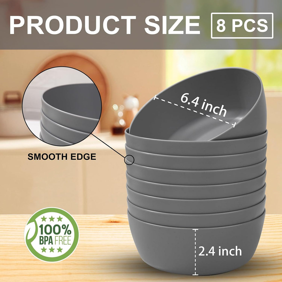 EI 8pcs Wheat Straw Bowls,28oz Unbreakable Cereal Bowls,Reusable Plastic Bowls,Microwave and Dishwasher Safe,BPA Free Lightweight Noodle/Fruit/Salad/Soup Bowls for Picnic,Dinner,Party