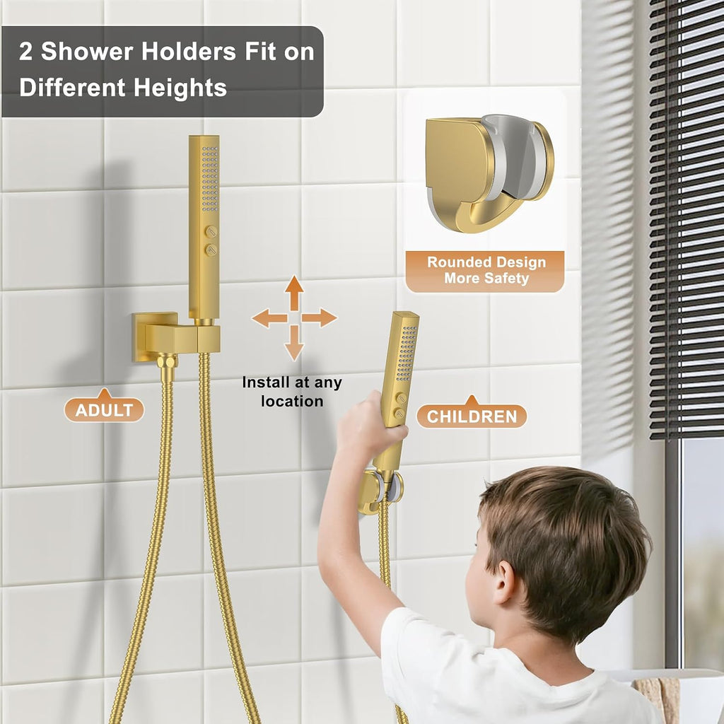Rain Shower System Brushed Gold Shower Faucet Set Ceiling Mounted