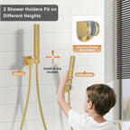 Rain Shower System Brushed Gold Shower Faucet Set Ceiling Mounted