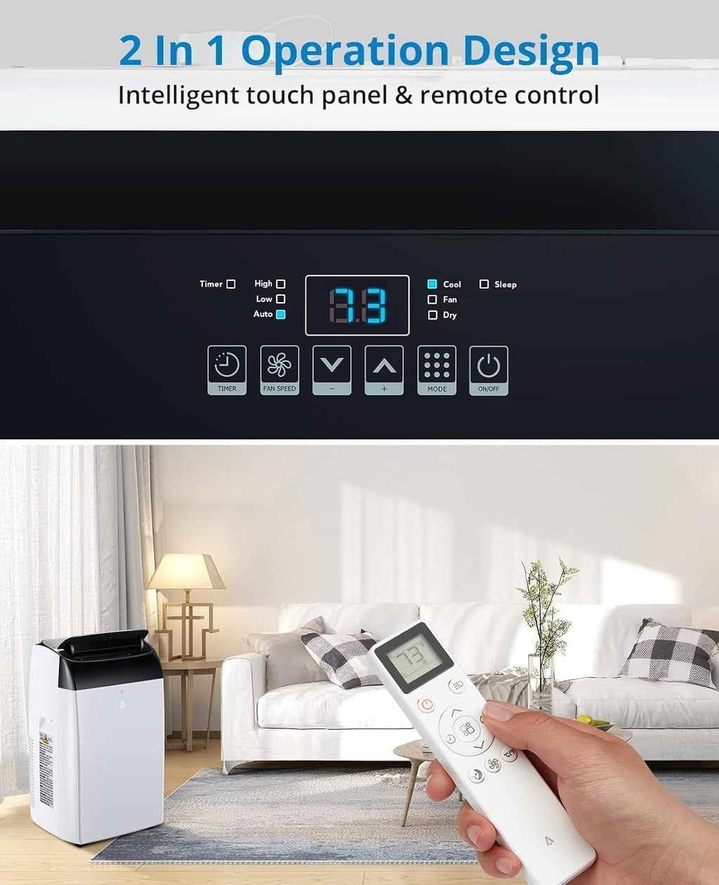 12,000 BTU Quiet Portable AC Unit – 3-In-1 Cooling, Dehumidifier & Fan With Remote, Covers 450 Sq.Ft, Compact Design for Home/Office, Black Top