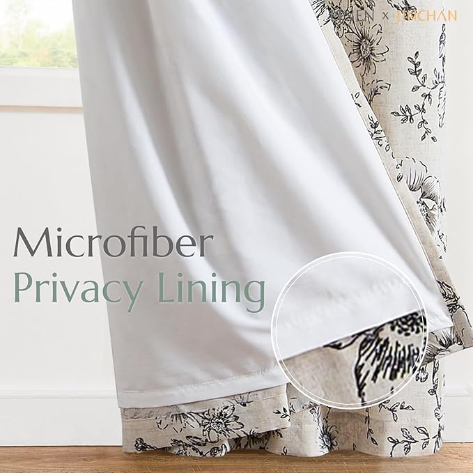 jinchan Lined Linen Blend Curtain Floral Curtains - Image 5