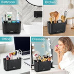 Boperzi Toothbrush Holders for Bathrooms Organizers and Storage, Large Tooth Brush Holders with Drainage, Anti-Slip Electric Toothbrush and Toothpaste Holders Caddy for Shower Kids Family, Black