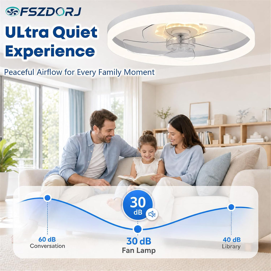 20'' Ceiling Fan with Light and Remote,White Low Profile Fandelier