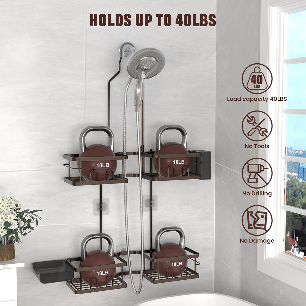 Adjustable Shower Caddy Hanging for Handheld Showerheads, Bronze