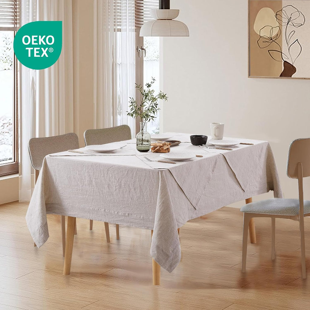 100% Linen Tablecloth for Rectangle Table with 4PCS Linen Napkins
