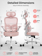 Ergonomic Office Desk Chair, Adjustable Dual Lumbar Support & Thick Seat