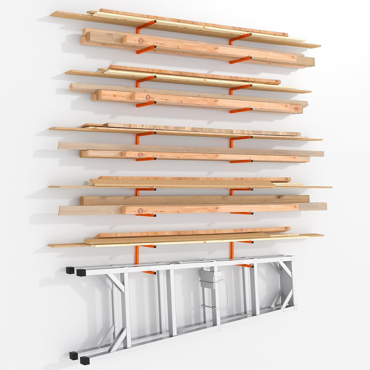 10-Pack Lumber Storage Rack, Wall Mount Wood Rack (10 Level)