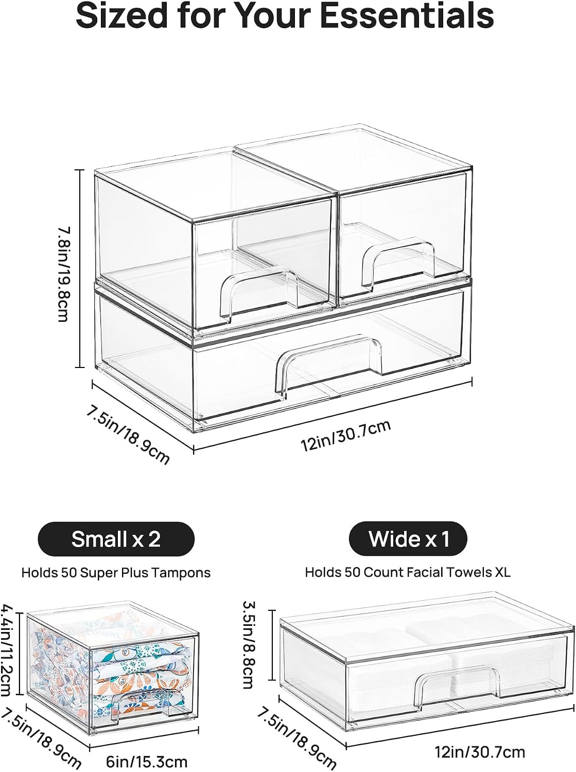 Vtopmart Clear Stackable Storage Drawers Set of 5, Plastic Organizer Bins