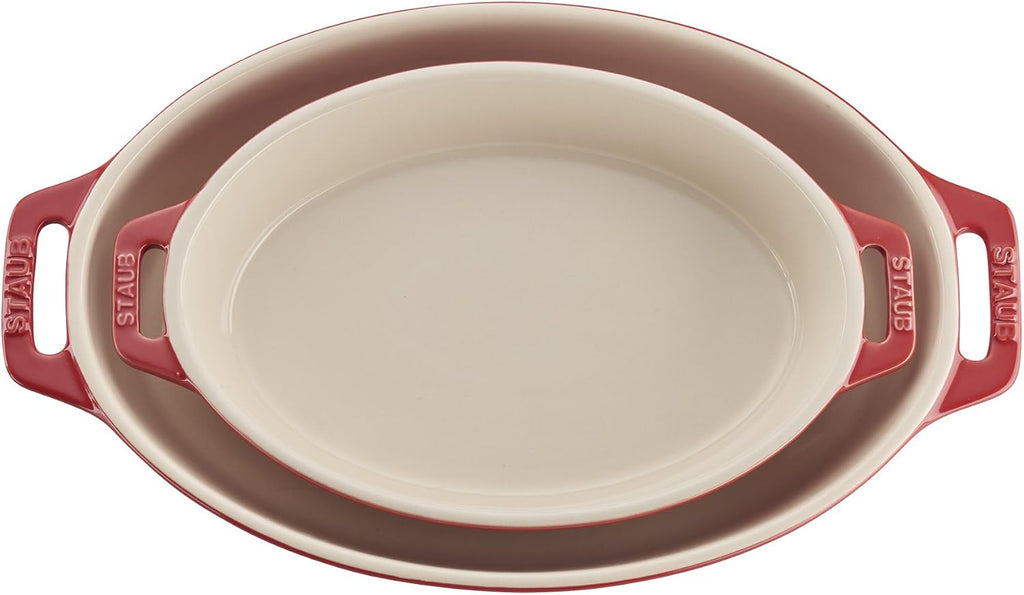 STAUB Ceramic Oval Baking Dish Set, 2-piece, Cherry