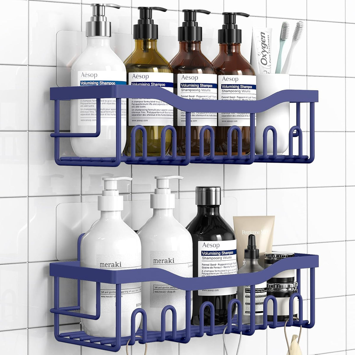 EUDELE 2 Pack Shower Caddy, Adhesive Organizer for Bathroom & Kitchen Storage, No Drilling, Rustproof Stainless Steel Shelf Organizer