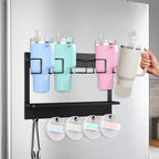 Water Bottle Organizer for Stanley Cup Accessories 20/30/40 oz, Fridge Magnetic and Wall Mount Tumbler Holder Organizer, Kitchen Water Bottle Storage Rack (Black)