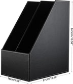 Wooden Leatherette Desktop File Folder Organizer and Document File Stand Journals Magazine Rack 2 Slots (black)