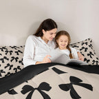 Feelyou Bow Comforter Set Toddler Size Elegant Bedding Set for Kids Boys Girls Kawaii Bow Duvet Quilt Black Bedroom Decor 2 Pcs with 1 Pillow Cases
